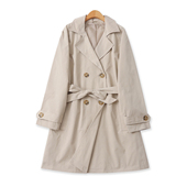 中长休闲风衣秋新款 外套18528 领双排扣收腰长袖 外贸女装 纯色西装