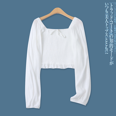 修身松紧褶皱百搭长袖荷叶边小衫