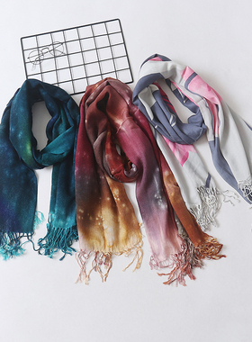 印花围巾披肩秋冬新款外贸女民族风复古气质百搭流苏保暖围脖9985