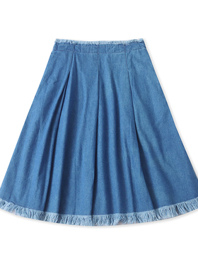 牛仔半身裙秋季新款外贸女装时尚修身侧拉链水洗毛边A字裙17322