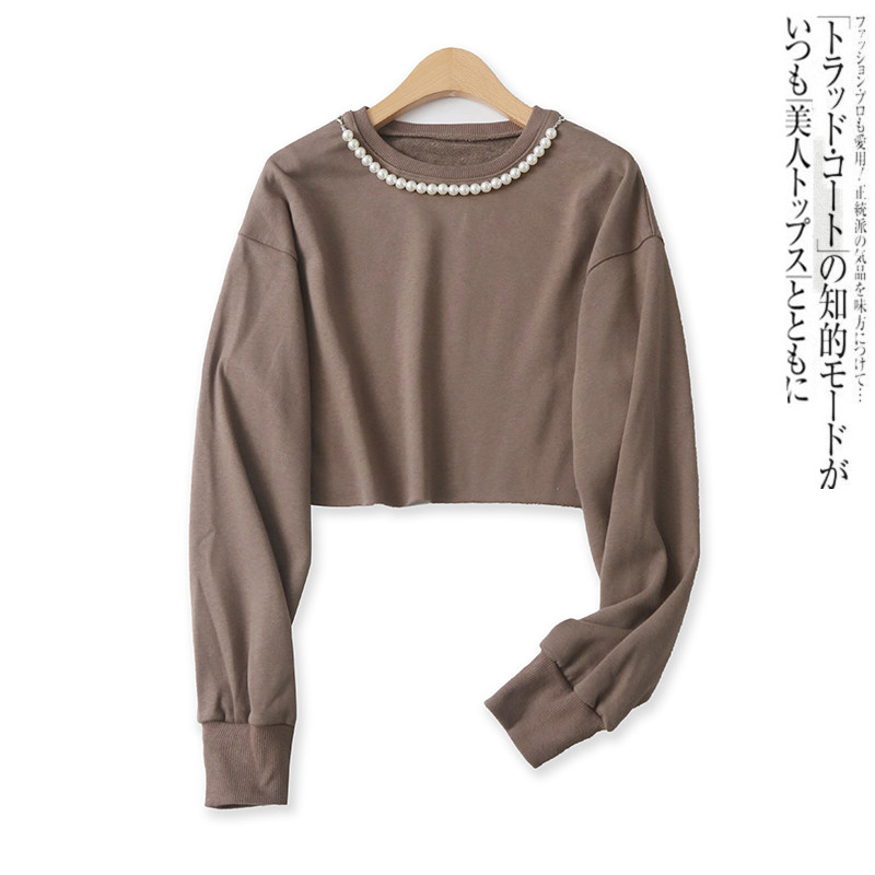 毛边短款卫衣春季新款外贸女装休闲圆领珍珠链长袖毛圈上衣16194,女装/女士精品,卫衣/绒衫,淘宝优惠券,粉丝福利购,淘宝优惠卷