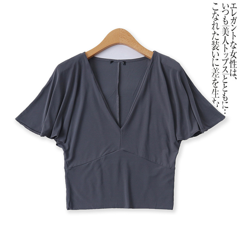 蝙蝠袖T恤夏季新款外贸女装百搭时尚深V领修身显瘦短袖上衣12491,女装/女士精品,T恤,淘宝优惠券,粉丝福利购,淘宝优惠卷