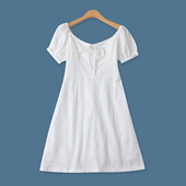 后拉链短袖 减龄收腰修身 娃娃裙19658 外贸女装 刺绣棉纱短裙夏新款