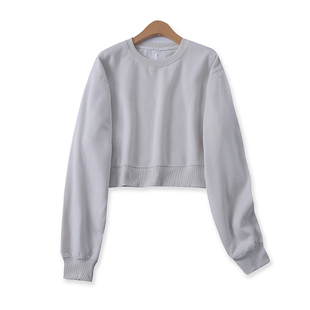 薄绒卫衣冬季新款外贸休闲百搭宽松显瘦螺纹边落肩长袖上衣12066