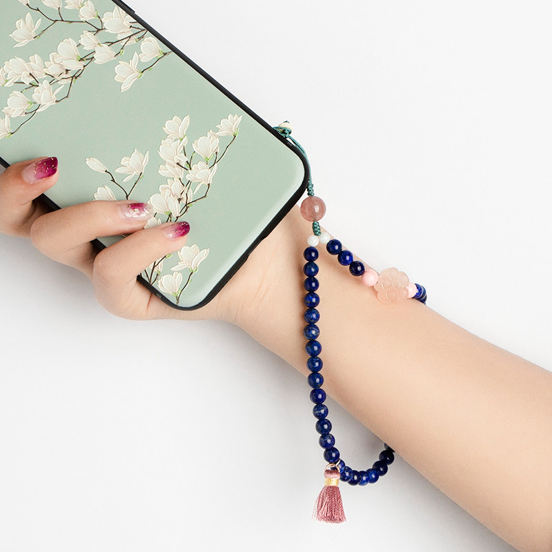 手机挂绳手腕绳挂脖子结实耐用青金石网红玉石吊坠挂件女高端挂饰