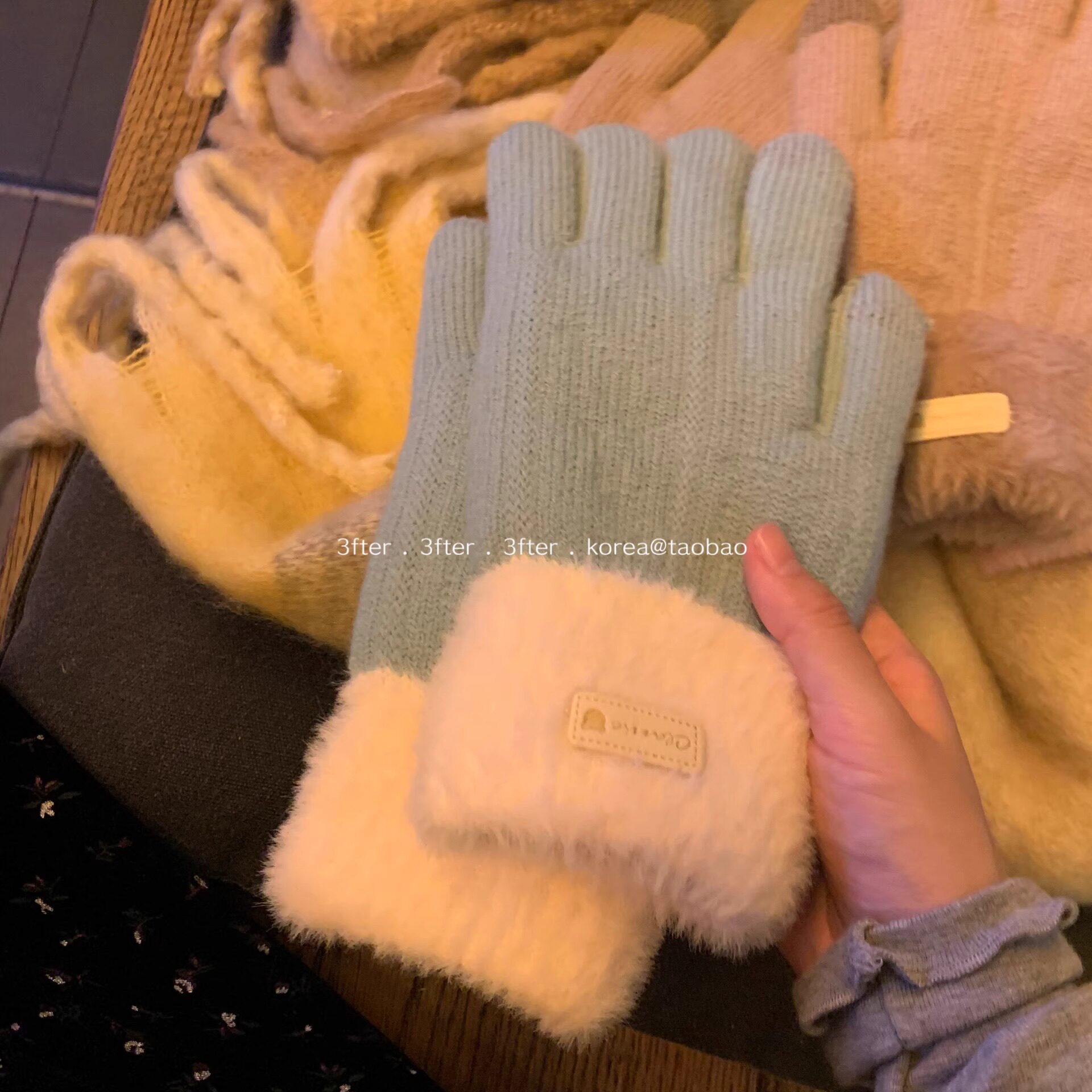 手套女冬季加绒保暖分指加厚ins少女心可爱骑行防风防寒韩系针织