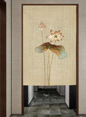 中式门帘隔断帘玄关厕所遮挡帘厨房卫生间挂帘家用卧室免打孔布帘