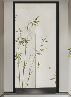 中式竹子布艺门帘玄关厕所隔断帘卫生间遮挡帘家用卧室免打孔挂帘