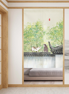 定制日式可爱猫咪门帘家用卧室厨房隔断帘卫生间免打孔魔术贴挂帘