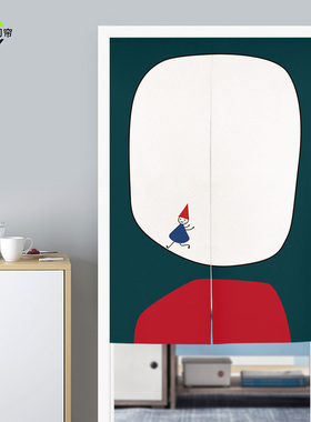 ins北欧简约现代抽象卡通半帘儿童房装饰布艺门帘家用卧室隔断帘