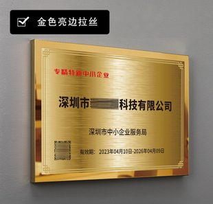 深圳 专精特新中小企业铜牌挂牌订做 创新型中小企业木制牌匾定制