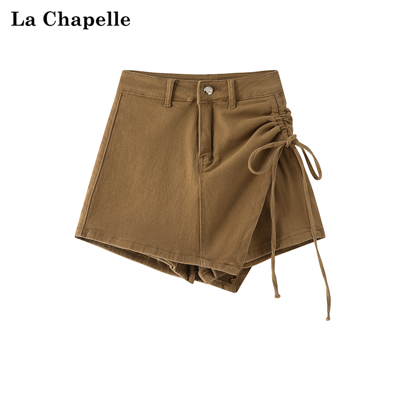 拉夏贝尔/La Chapelle 高腰抽绳牛仔半身裙裤女夏季设计感不规则