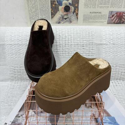 松糕厚底半拖鞋冬季新款包头拖鞋