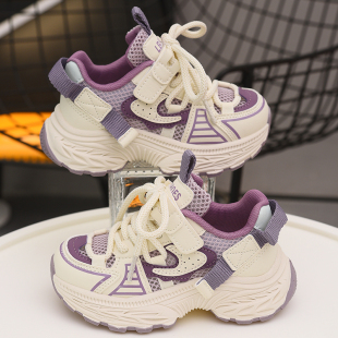 蜡比小星童鞋女童透气老爹鞋儿童网面运动鞋2025春夏款男童跑步鞋