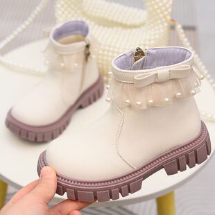 女童真皮短靴儿童公主靴单靴2025秋冬款童鞋女孩加绒二棉靴马丁靴