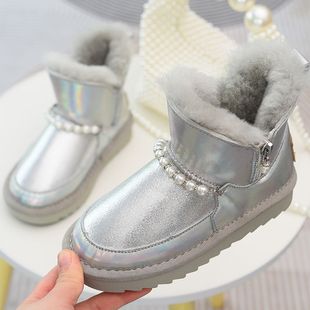 女童真皮雪地靴儿童防水棉靴子2025冬季童鞋羊皮毛一体保暖公主靴