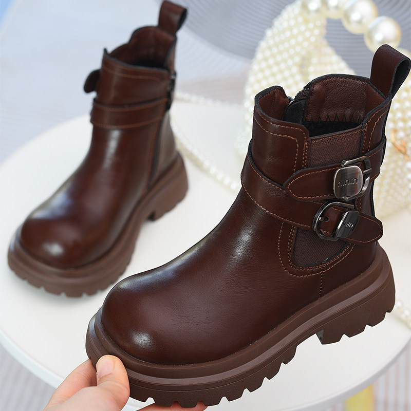 真皮女童短靴儿童马丁靴2025秋冬新款童鞋男童靴子女孩加绒二棉靴
