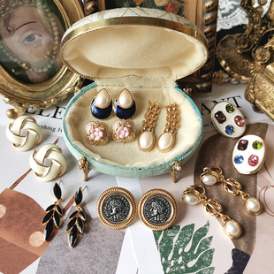 菠萝Vintage法式 复古风耳环百搭珐琅高级感垂坠珍珠镀金银针耳夹