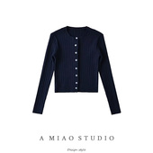 毛衣开衫 美式 打底 新款 短款 复古圆领单排扣麻花针织衫 简约百搭秋季