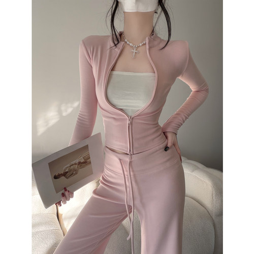 秋冬双面绒小立领紧身开衫女