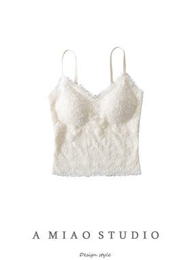 纯欲风性感女人味V领修身蕾丝小吊带可拆卸胸垫鱼骨背心内搭外穿