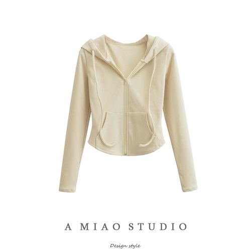 美式短款磨毛连帽卫衣开衫外套