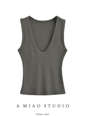 纯欲辣妹性感心机低胸深V领纯色修身背心夏季百搭短款打底衫女装