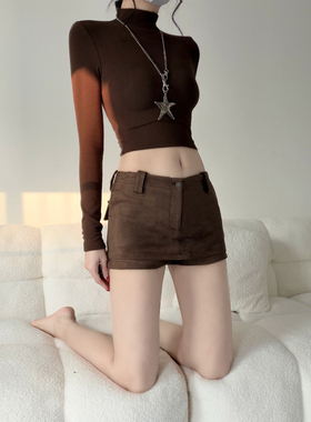 美式辣妹风高腰A字半身裙加厚仿麂皮短裙小个子百搭复古半裙裤裙
