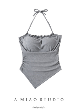 设计款不对称下摆挂脖吊带女纯欲辣妹可拆卸胸垫百搭外穿背心打底