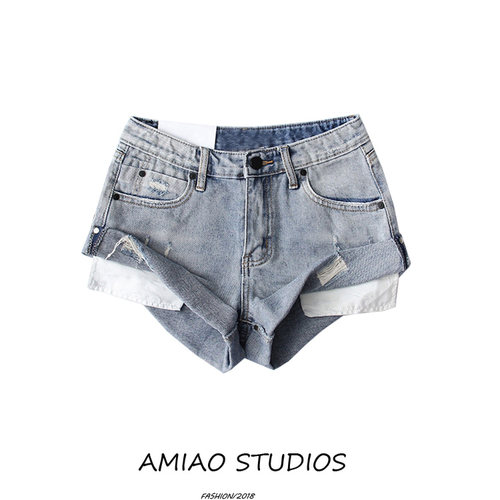 夏季新款重工水洗沙滩牛仔短裤