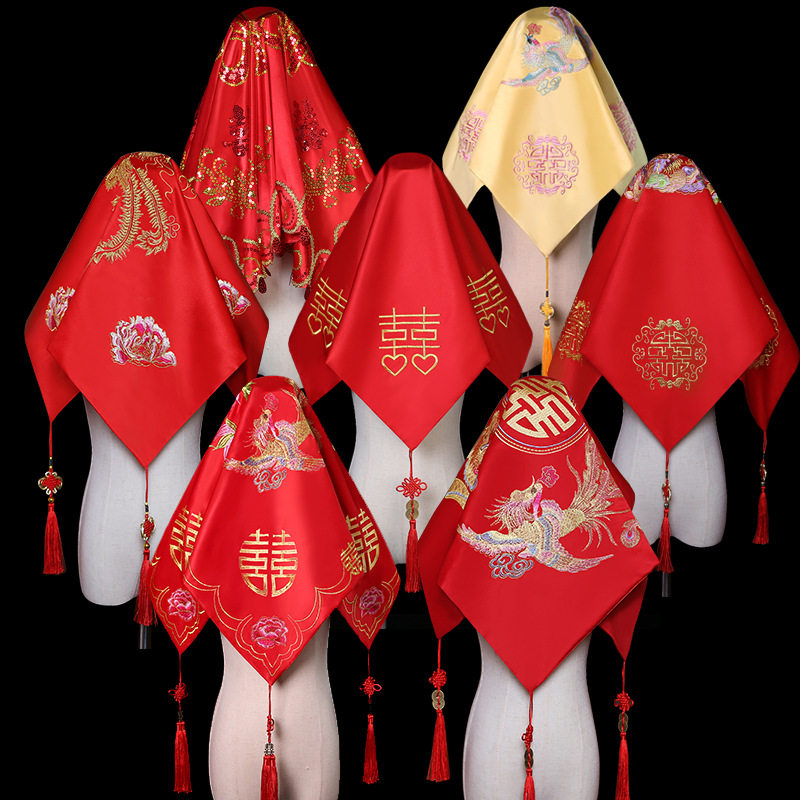 DUOBAO结婚用的红盖头锦缎刺绣新娘蒙头高级中式头纱秀禾服喜帕A9
