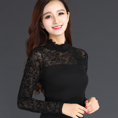 网纱打底衫大码女装长袖T恤女