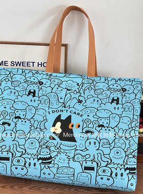 可爱涂鸦卡通无纺布袋大号大容量购物袋服装包装袋单肩背手提袋