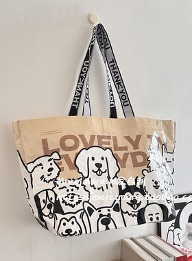 可爱狗狗满印卡通编织袋超大号购物袋单肩包环保袋防水可折叠手提