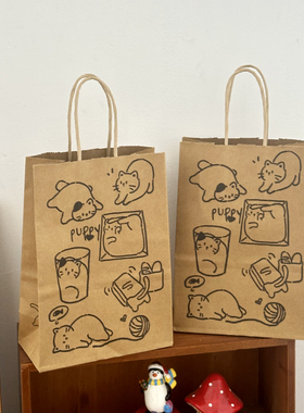 可爱环保牛皮纸手提袋小号礼品袋原木色森系卡通礼品袋包装袋