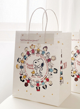 2个装ins风可爱史努比卡通手提纸袋侧边加宽加大礼品袋牛皮纸袋子