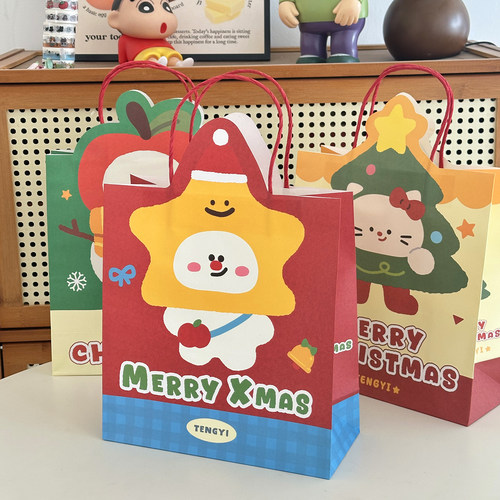 可爱小狗圣诞节礼物包装袋卡通少女心礼品袋手提纸袋牛皮纸袋ins