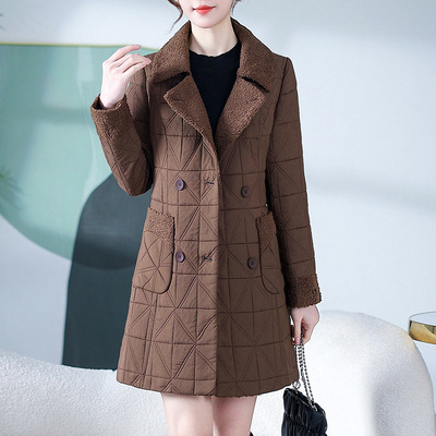 洋气妈妈羊羔绒外套女士棉衣夹棉大衣棉服秋冬季2025中长新款棉袄