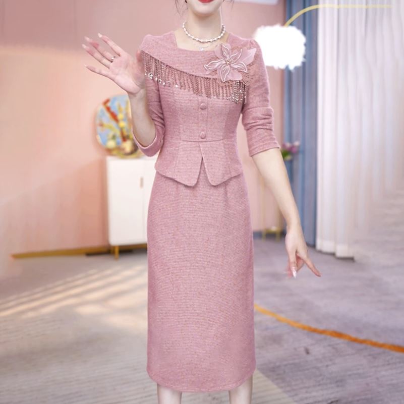 小香风连衣裙2025新款女春秋气质名媛轻奢高级感喜婆婆婚宴装礼服