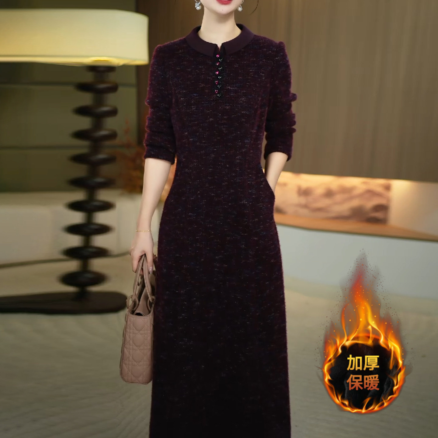 连衣裙2026新款女秋冬季十三行爆款妈妈高档长袖轻奢高级感配大衣