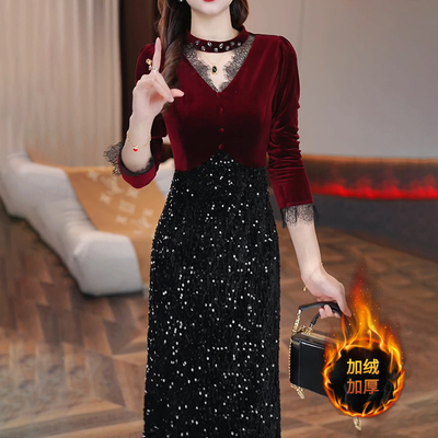 连衣裙2025新款女秋冬轻奢高级感喜婆婆婚宴装妈妈礼服配大衣25春