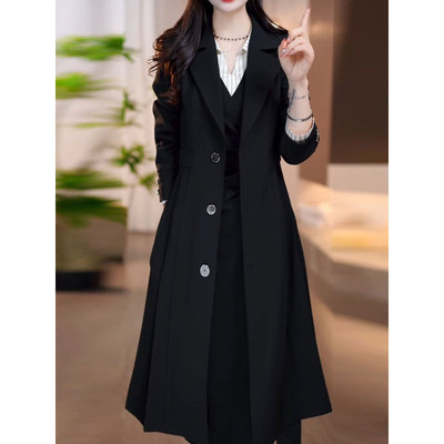 杭州意法风衣女款2025新款春秋季轻奢高级感西装领中长款大衣外套