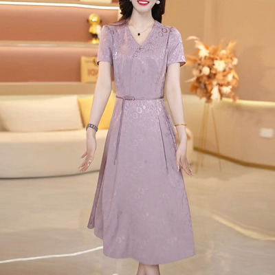新中式2025国风洋气精致夏季新款女时尚短袖端庄广州十三行连衣裙