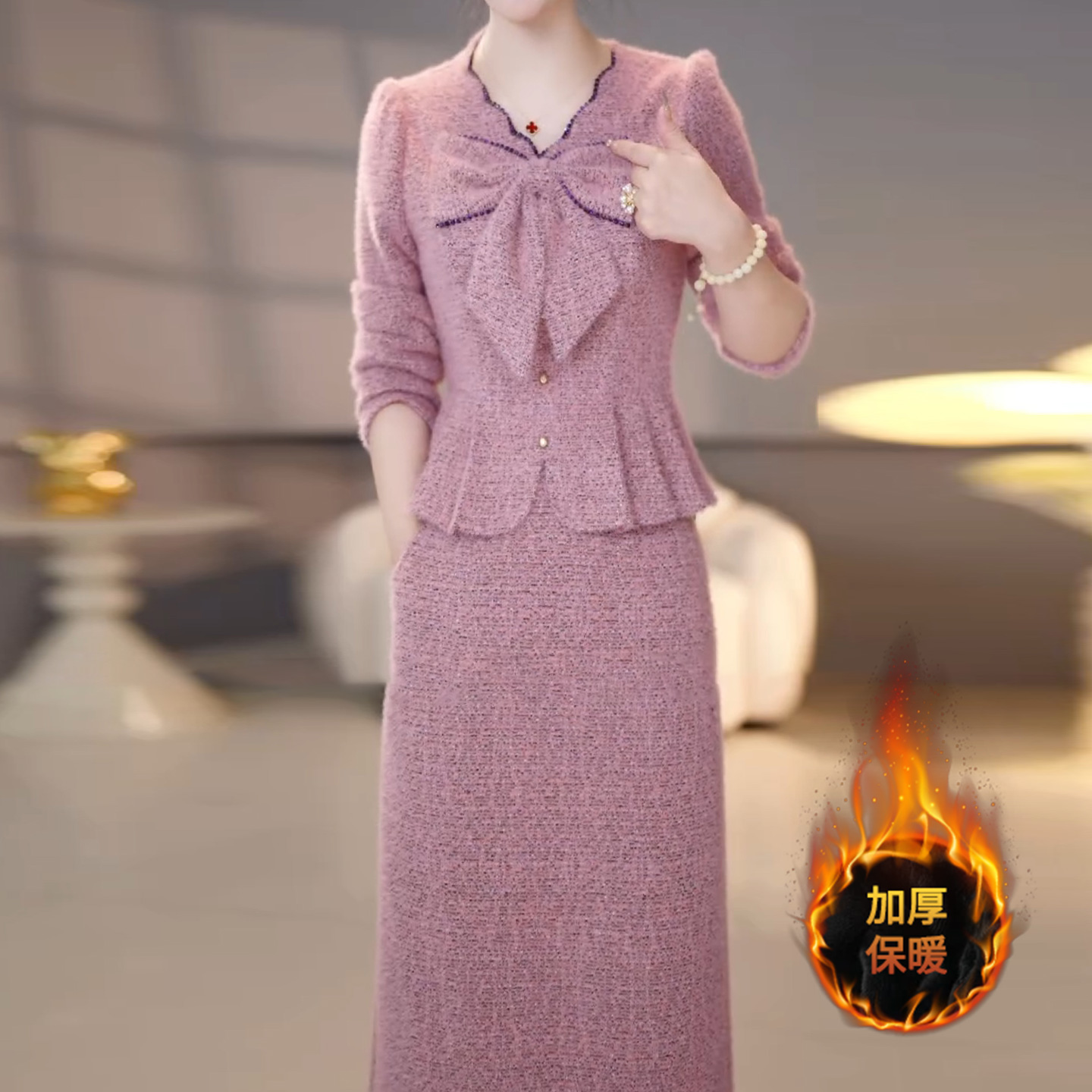 小香风套装连衣裙2025新款女秋冬十三行爆款轻奢高级感加厚两件套