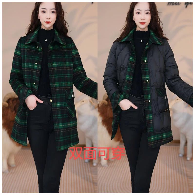 2025新款今年流行爆款25年秋冬白鸭绒羊毛羽绒服大衣外套双面双穿