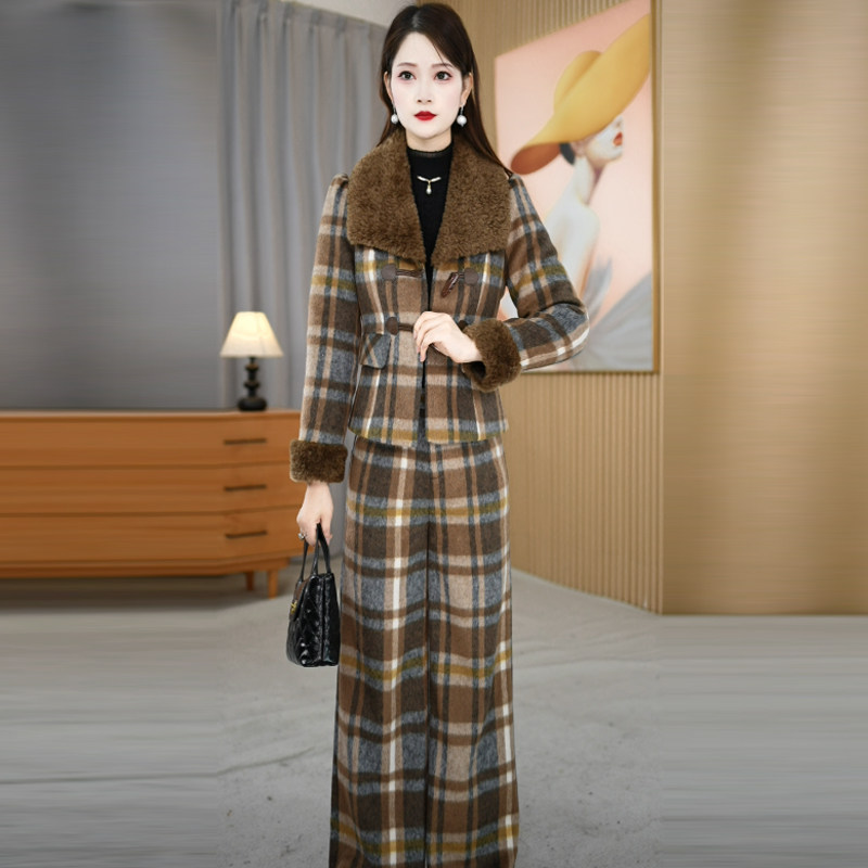 艾丝琪格纹休闲套装女冬季2025新款今年流行加厚外套阔腿裤两件套,女装/女士精品,时尚套装,淘宝优惠券,粉丝福利购,淘宝优惠卷