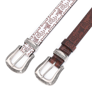 裤 配饰韩版 带印花皮带潮设计感小众 复古y2k白色腰带女牛仔裤 美式