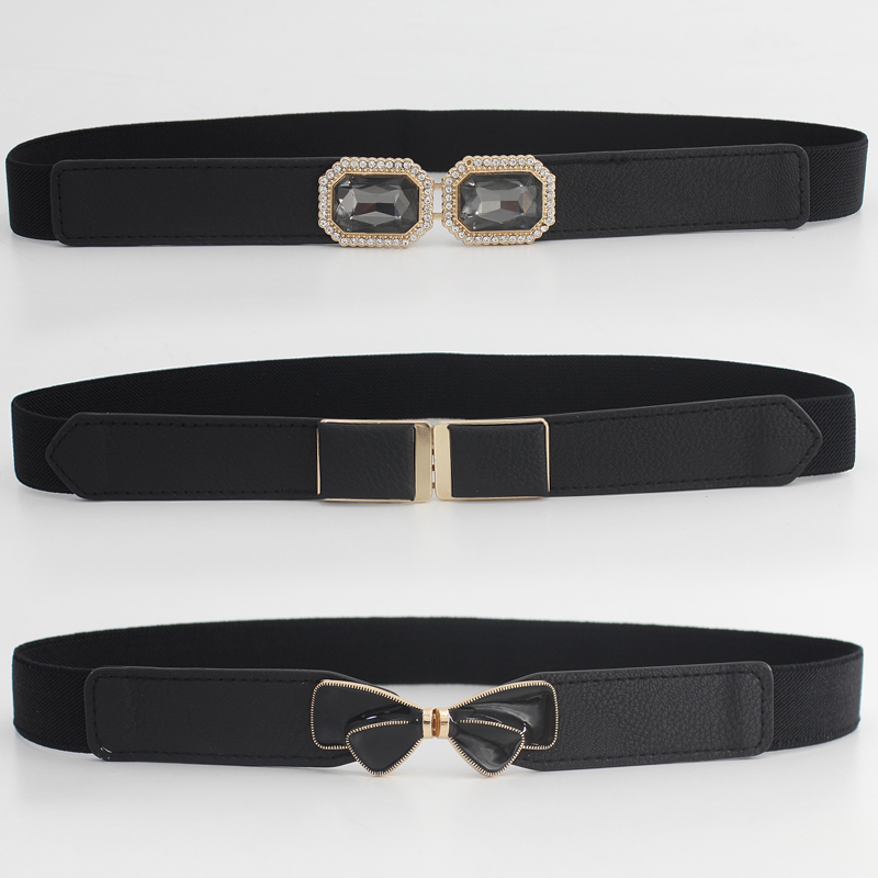 腰带女士弹力连衣裙百搭黑色