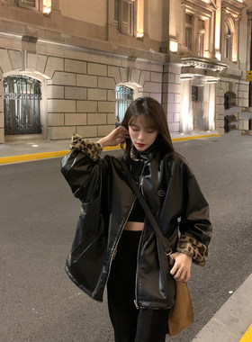 皮衣外套女豹纹毛绒双面穿皮袄