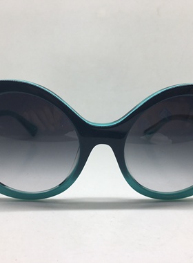 vintage手工板材拼接蓝绿色猫眼圆框太阳镜女墨镜